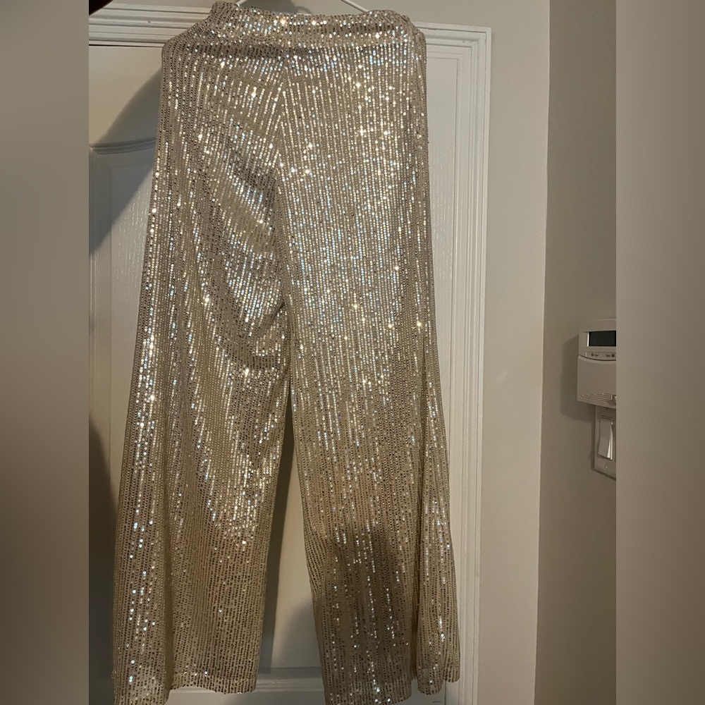 Champagne color sequin high waist wide leg pants